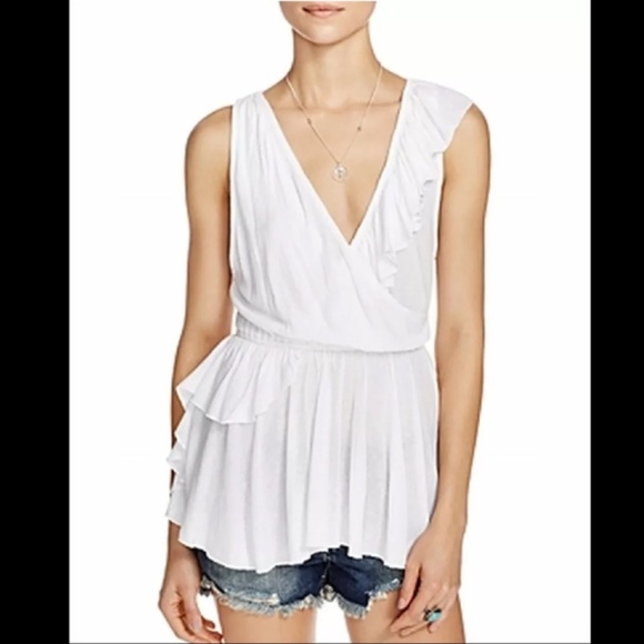 Free People Tops - Free People Bright White V-Neck Ruffle Top New